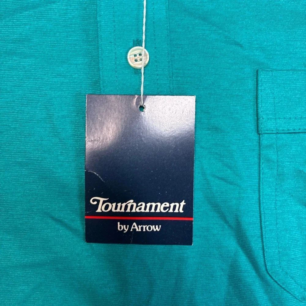Tournament by Arrow Polo Shirt Mens Medium Teal‎ Short Sleeve Pocket Vintage